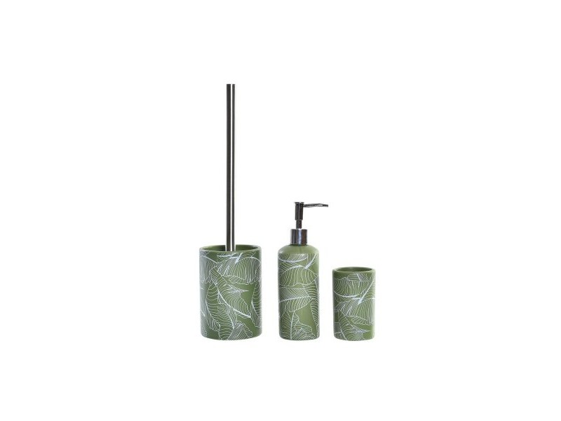 Комплект за Баня DKD Home Decor Зелен Сребрист полипропилен Dolomite Тропически Лист на растение 9,5 x 9,5 x 37 cm