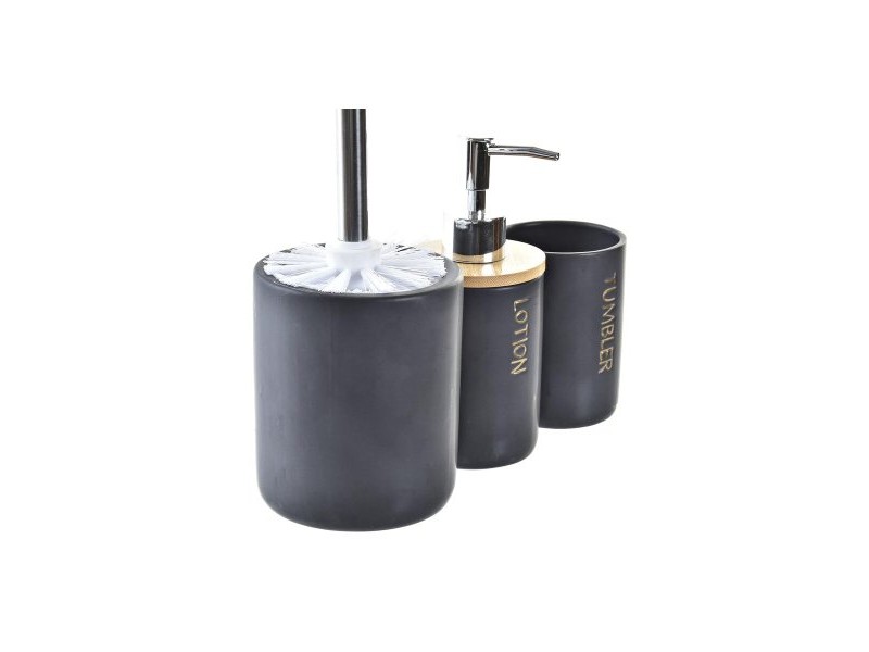 Комплект за Баня DKD Home Decor Черен Естествен Бамбук Dolomite 10,2 x 10,2 x 37,5 cm (3 Части)