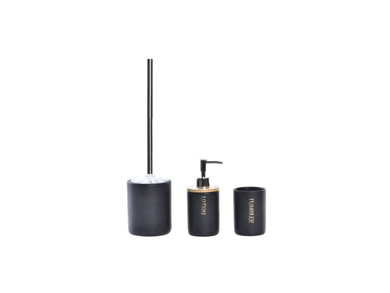 Комплект за Баня DKD Home Decor Черен Естествен Бамбук Dolomite 10,2 x 10,2 x 37,5 cm (3 Части)
