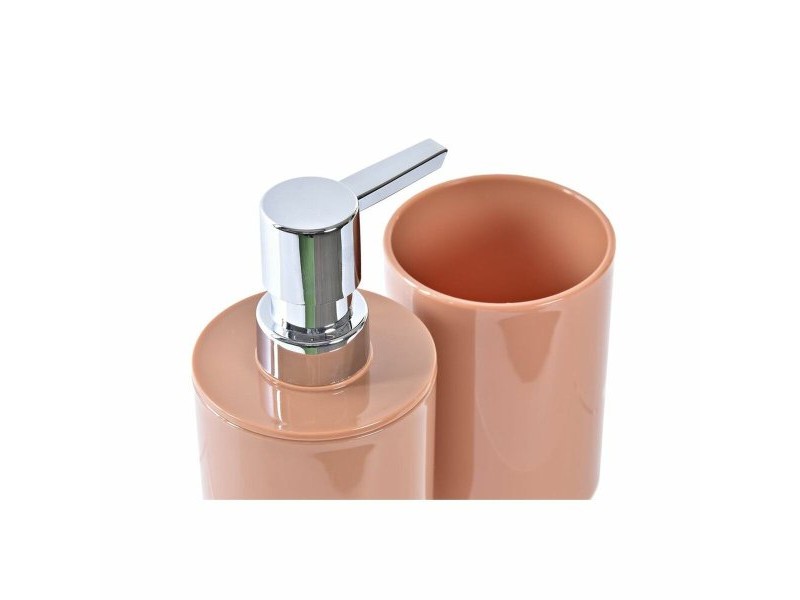 Комплект за Баня DKD Home Decor Естествен Сив Оранжев Корал Алуминий Бамбук PS Модерен (9 x 7 x 16 cm) (2 броя) (7 x 7 x 16 cm)