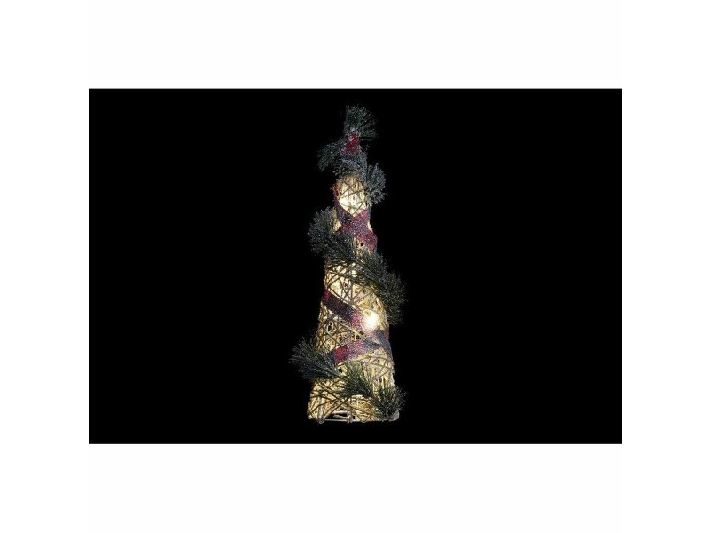 Ярка декорация DKD Home Decor Червен Зелен Естествен Снежен 20 x 20 x 80 cm Конуси Коледа LED (3 Части)