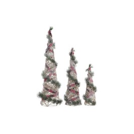 Ярка декорация DKD Home Decor Червен Зелен Естествен Снежен 20 x 20 x 80 cm Конуси Коледа LED (3 Части)
