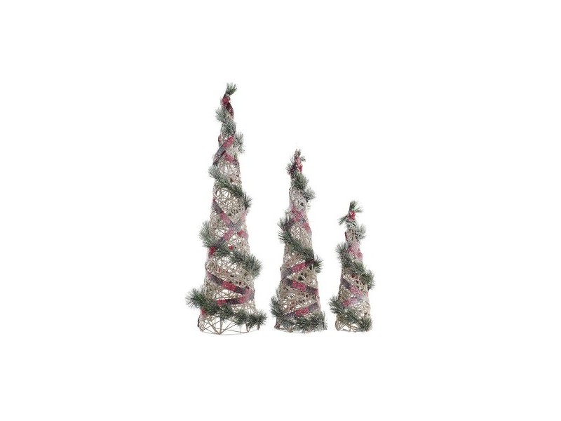 Ярка декорация DKD Home Decor Червен Зелен Естествен Снежен 20 x 20 x 80 cm Конуси Коледа LED (3 Части)