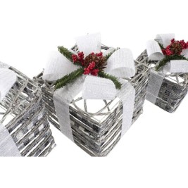 Ярка декорация DKD Home Decor Бял Червен Зелен Сребрист Снежен LED 25 x 25 x 29 cm (3 Части)
