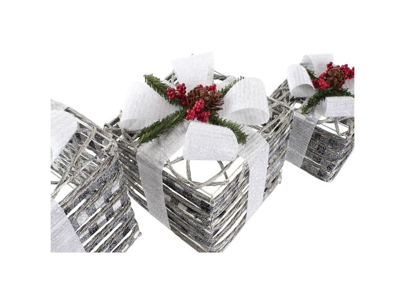 Ярка декорация DKD Home Decor Бял Червен Зелен Сребрист Снежен LED 25 x 25 x 29 cm (3 Части)