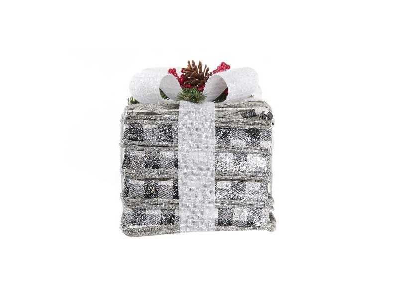 Ярка декорация DKD Home Decor Бял Червен Зелен Сребрист Снежен LED 25 x 25 x 29 cm (3 Части)