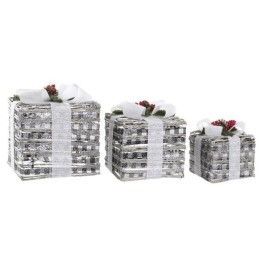 Ярка декорация DKD Home Decor Бял Червен Зелен Сребрист Снежен LED 25 x 25 x 29 cm (3 Части)