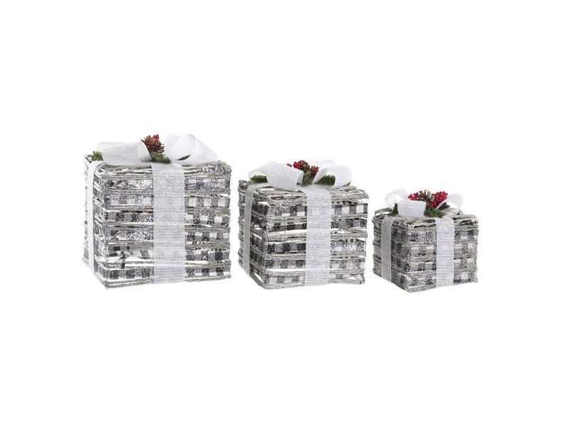 Ярка декорация DKD Home Decor Бял Червен Зелен Сребрист Снежен LED 25 x 25 x 29 cm (3 Части)