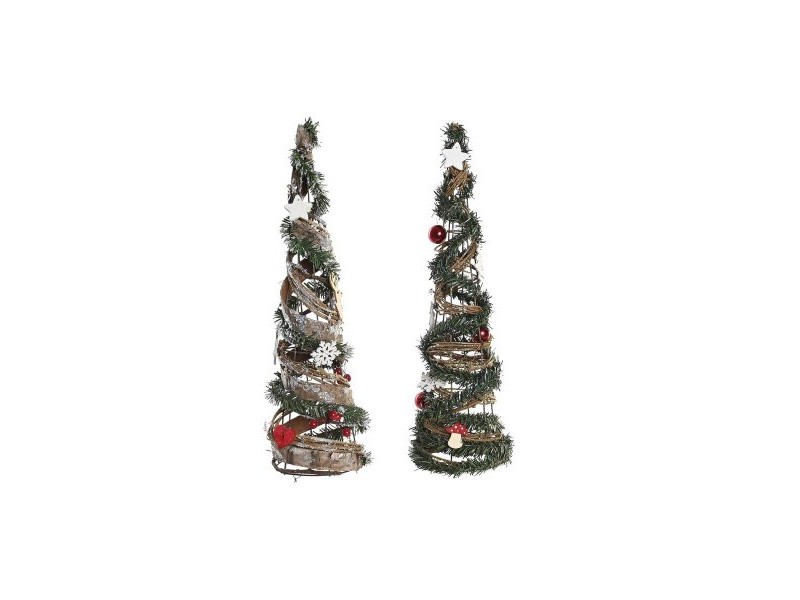 Коледно дърво DKD Home Decor Естествен Червен Метал Зелен (14 x 14 x 51 cm) (2 броя)