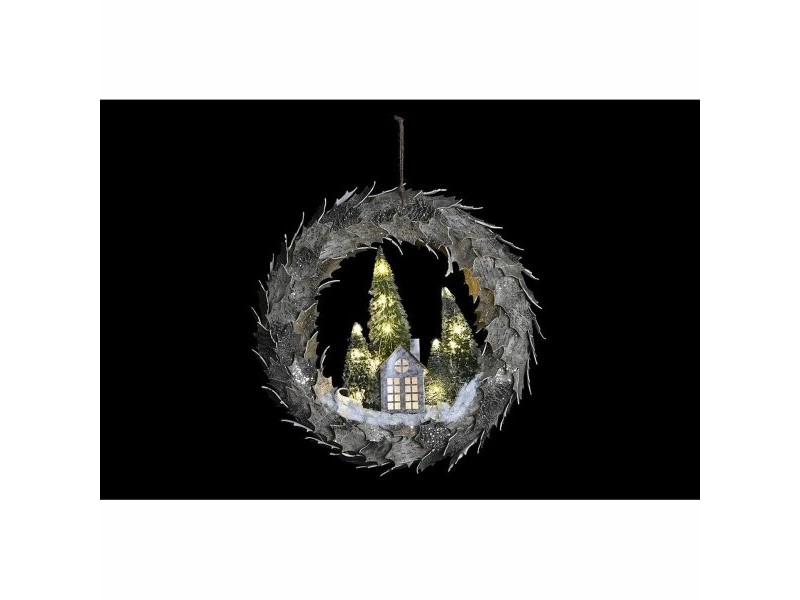 Коледен венец DKD Home Decor Къщи 46 x 7,5 x 46 cm LED Светлина
