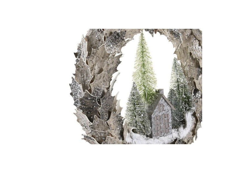Коледен венец DKD Home Decor Къщи 46 x 7,5 x 46 cm LED Светлина