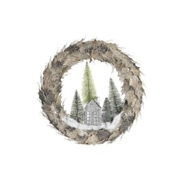 Коледен венец DKD Home Decor Къщи 46 x 7,5 x 46 cm LED Светлина