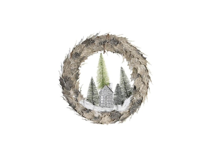 Коледен венец DKD Home Decor Къщи 46 x 7,5 x 46 cm LED Светлина