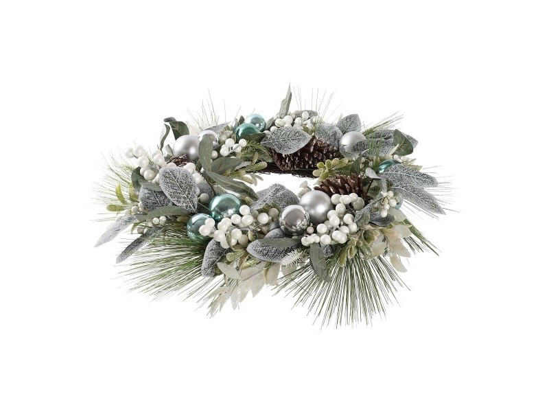 Коледен венец DKD Home Decor Син Сребрист PVC 60 x 60 x 12 cm
