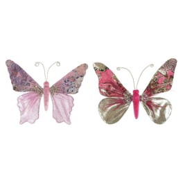Коледна Украса DKD Home Decor полиестер Пеперуди (22 x 3 x 18 cm) (2 броя)