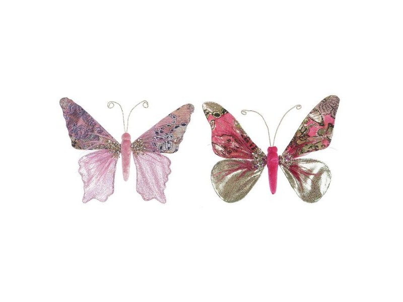 Коледна Украса DKD Home Decor полиестер Пеперуди (22 x 3 x 18 cm) (2 броя)