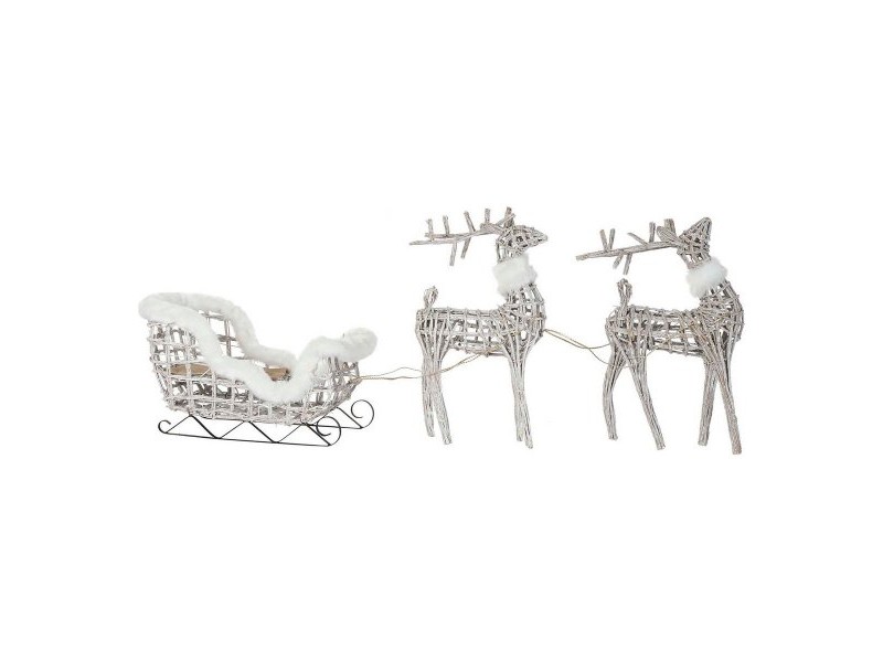 Коледна Украса DKD Home Decor LED Светлина Бял плетена ракита 60 x 30 x 37 cm (3 Части)