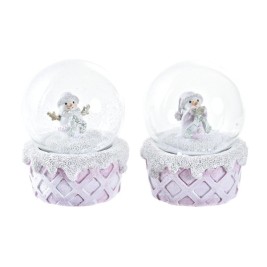 Снежен човек DKD Home Decor Бял Розов 7 x 7 x 9 cm (2 броя)