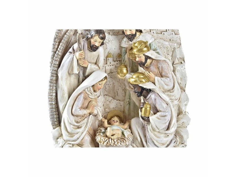 Рождествена Коледна Сцена DKD Home Decor Златен Сметана Смола Многоцветен (18 x 9 x 25,5 cm) (2 броя)