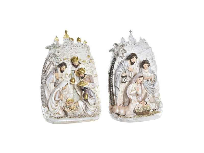Рождествена Коледна Сцена DKD Home Decor Златен Сметана Смола Многоцветен (18 x 9 x 25,5 cm) (2 броя)