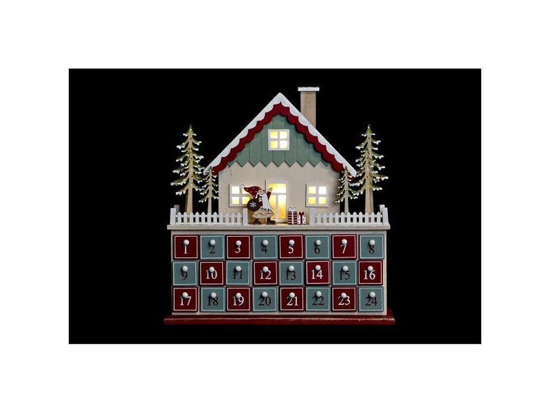 Коледен Календар DKD Home Decor Дървен Къща (32 x 8 x 33 cm) (2 броя)