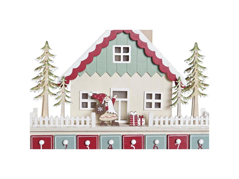 Коледен Календар DKD Home Decor Дървен Къща (32 x 8 x 33 cm) (2 броя)