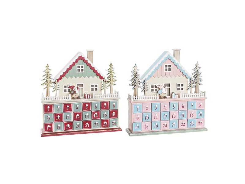 Коледен Календар DKD Home Decor Дървен Къща (32 x 8 x 33 cm) (2 броя)