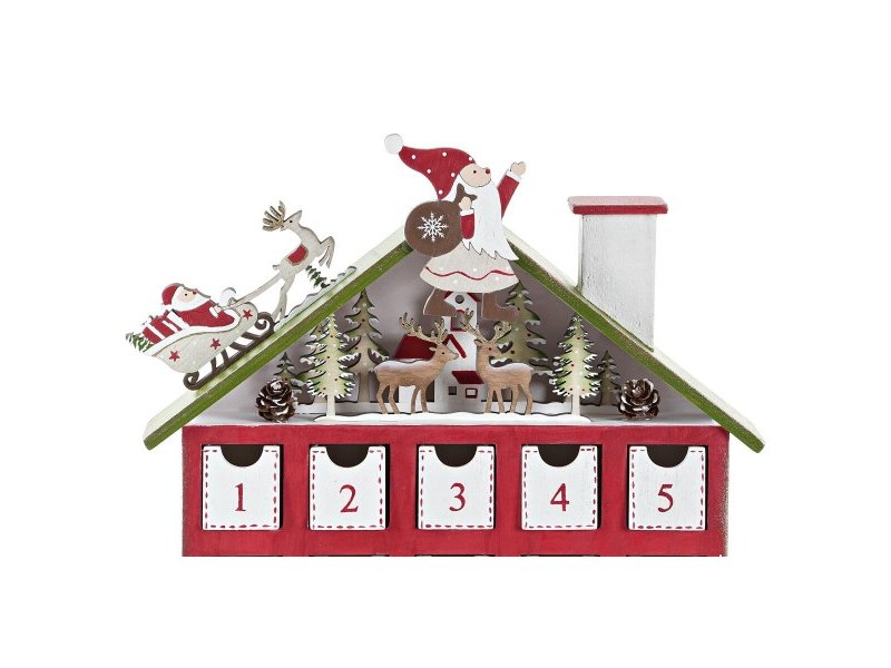 Коледен Календар DKD Home Decor Дървен Къща (27 x 7 x 40 cm) (2 броя)