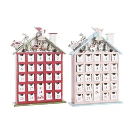 Коледен Календар DKD Home Decor Дървен Къща (27 x 7 x 40 cm) (2 броя)