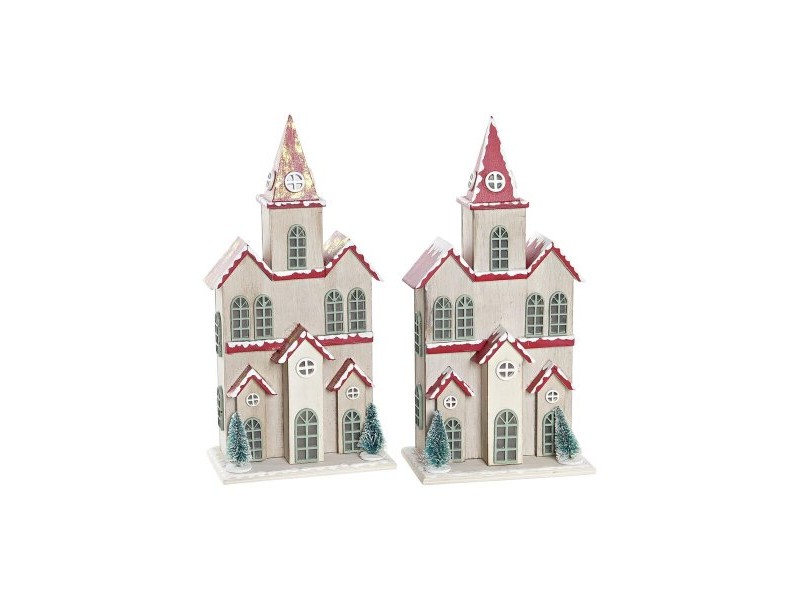 Коледна Украса DKD Home Decor Къща MDF (13 x 8 x 28 cm) (2 броя)
