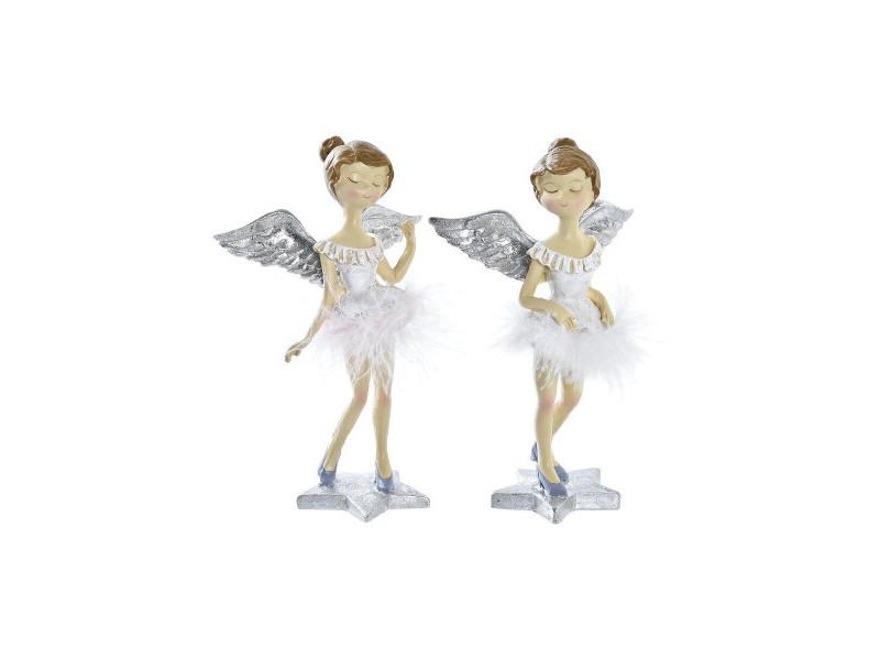 Коледна Украса DKD Home Decor Смола Ангел (11 x 9 x 17 cm) (2 броя)