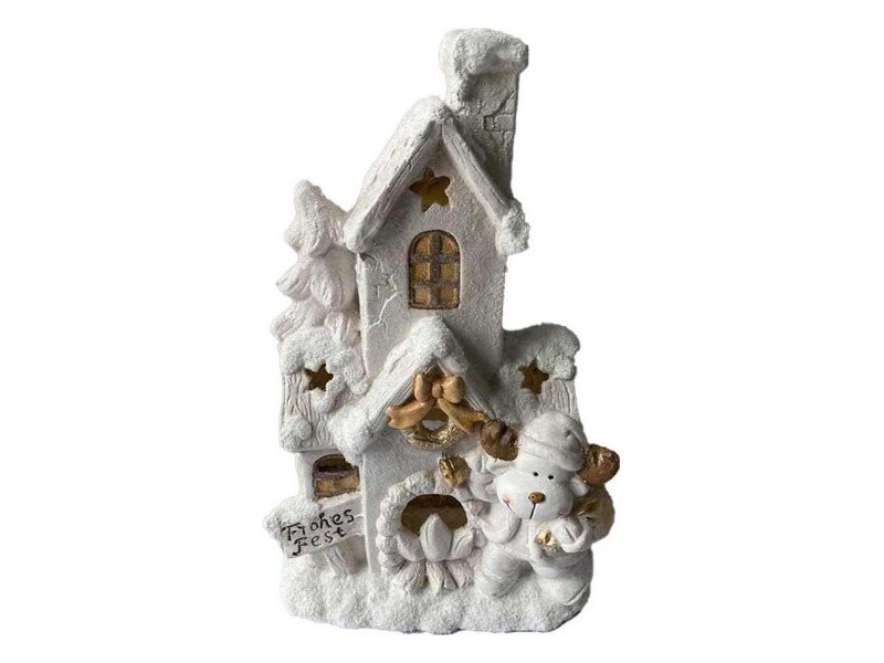Коледна Украса DKD Home Decor Къща Бял Снежен 32 x 21 x 52 cm