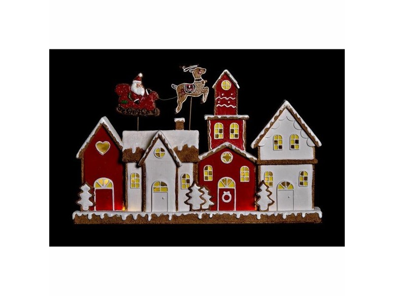 Коледна Украса DKD Home Decor Къща Бял Червен Смола 41 x 7,5 x 27 cm