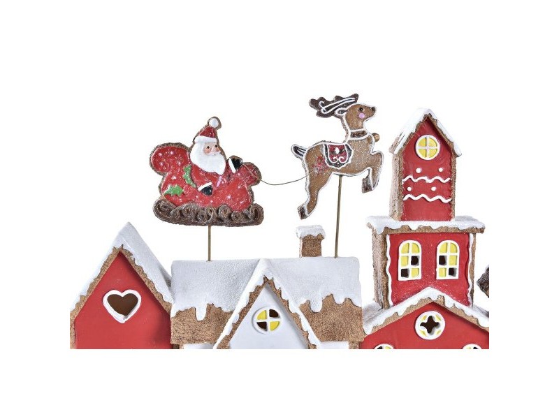 Коледна Украса DKD Home Decor Къща Бял Червен Смола 41 x 7,5 x 27 cm