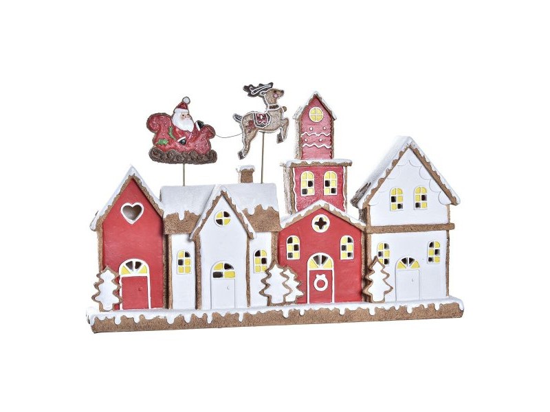 Коледна Украса DKD Home Decor Къща Бял Червен Смола 41 x 7,5 x 27 cm