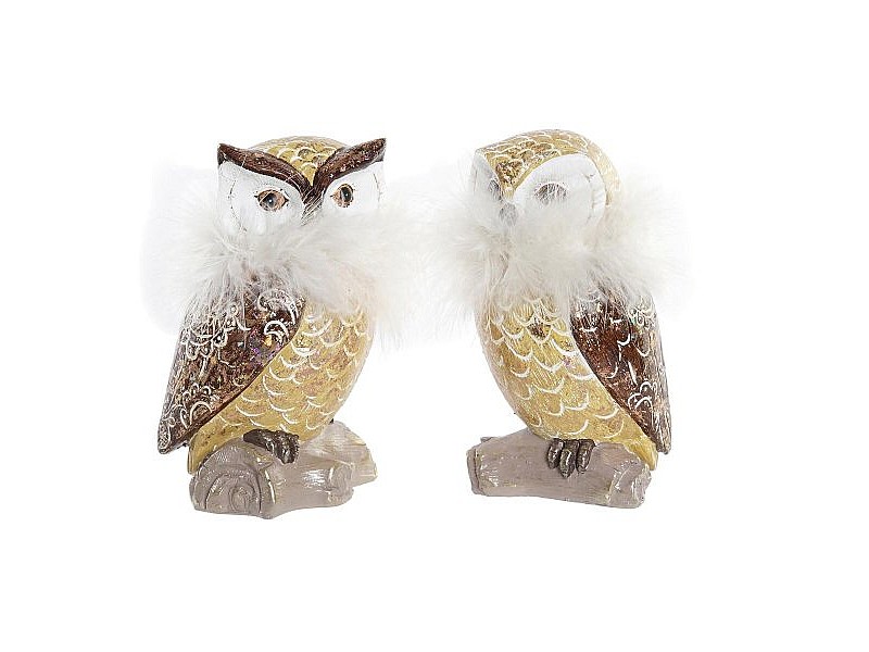 Коледна Украса DKD Home Decor Бухал Смола (7,5 x 7,5 x 14 cm) (2 броя)