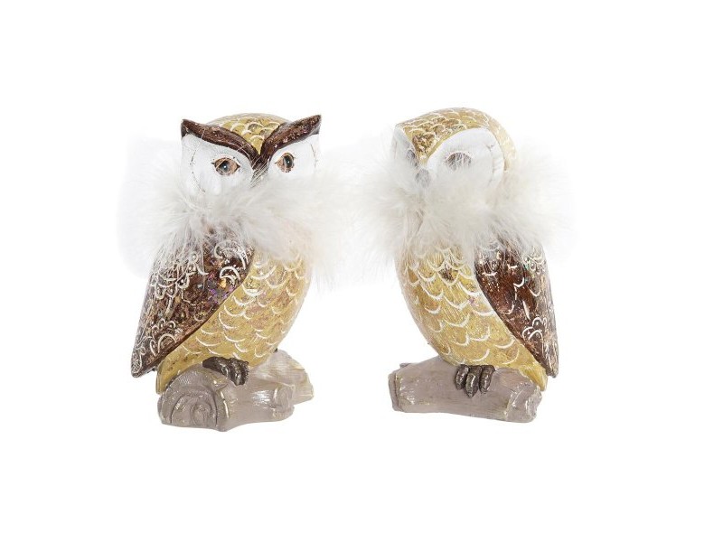 Коледна Украса DKD Home Decor Бухал Смола (7,5 x 7,5 x 14 cm) (2 броя)