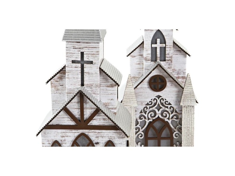 Коледна Украса DKD Home Decor Църква MDF (12,5 x 11 x 33 cm) (2 броя)