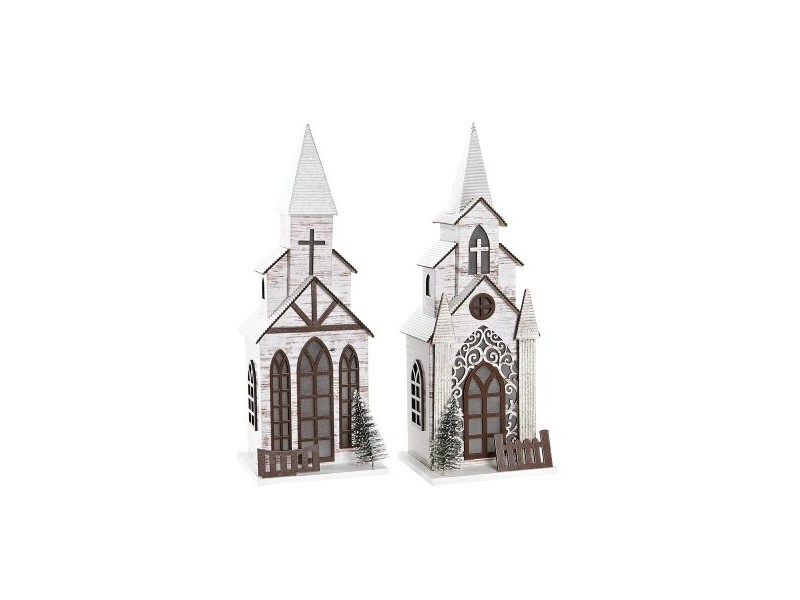 Коледна Украса DKD Home Decor Църква MDF (12,5 x 11 x 33 cm) (2 броя)