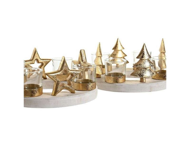 Коледен Свещник DKD Home Decor Естествен Златен (2 броя) (21 x 11,5 x 21 cm)