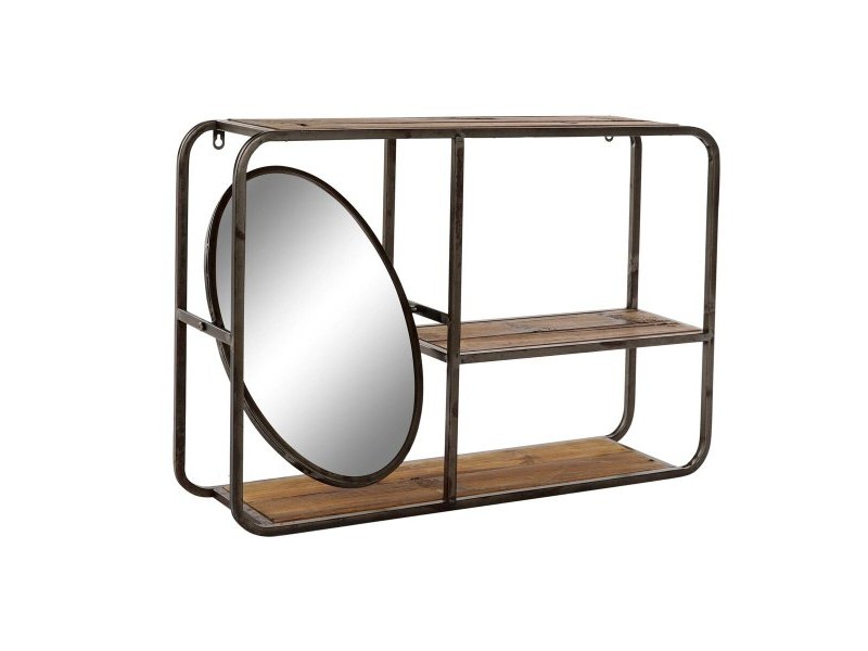 Лавица DKD Home Decor Черен Тъмно сив Дървен Метал Огледало 73 x 19 x 50 cm
