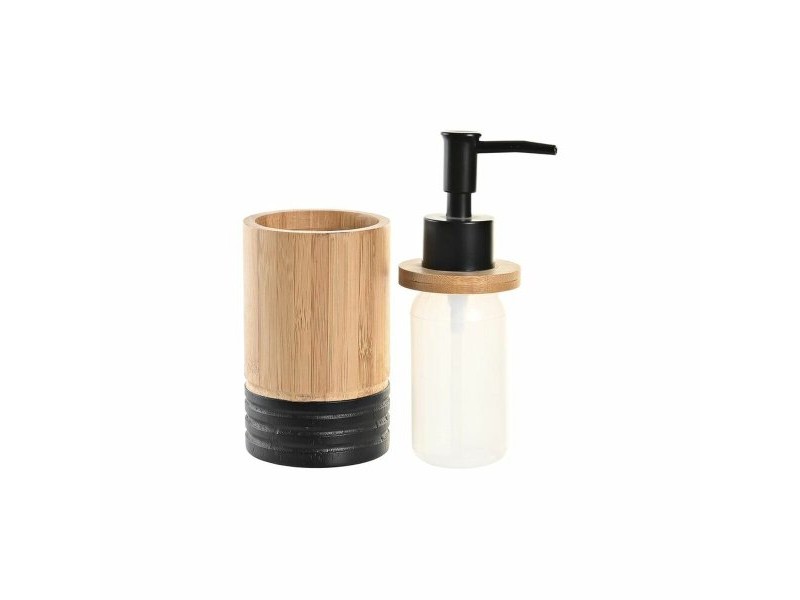 Дозатор за Сапун DKD Home Decor Черен Естествен Бамбук полипропилен