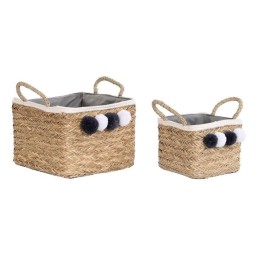 Игра на Кошници DKD Home Decor Естествено влакно Помпони 33 x 33 x 25 cm