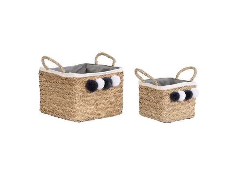 Игра на Кошници DKD Home Decor Естествено влакно Помпони 33 x 33 x 25 cm