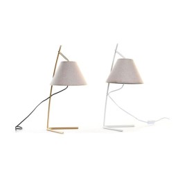 Настолна лампа DKD Home Decor Златен Метал лен Бял 50 W Модерен (25 x 31 x 57 cm) (2 броя)