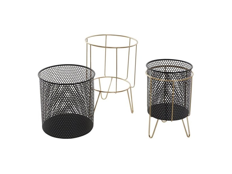Комплект саксии DKD Home Decor Черен Златен Метал Loft 36 x 36 x 58 cm