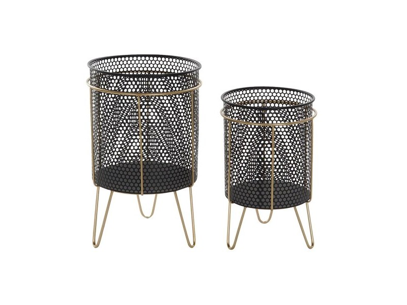 Комплект саксии DKD Home Decor Черен Златен Метал Loft 36 x 36 x 58 cm