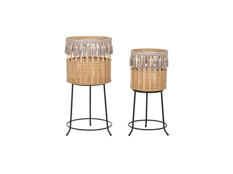 Комплект саксии DKD Home Decor 35 x 35 x 68 cm 31 x 31 x 68 cm Естествен Черен Метал Кафяв Бамбук 32 x 32 x 68 cm