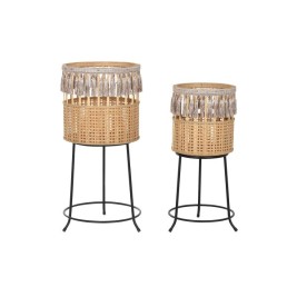 Комплект саксии DKD Home Decor 35 x 35 x 68 cm 31 x 31 x 68 cm Естествен Черен Метал Кафяв Бамбук 32 x 32 x 68 cm