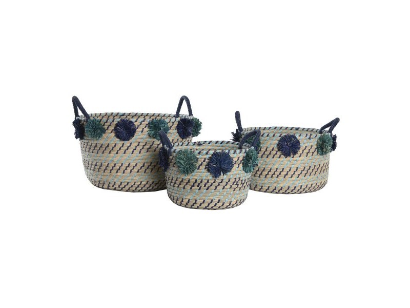 Игра на Кошници DKD Home Decor полипропилен Помпони 46 x 44 x 34 cm Игра на Кошници DKD Home Decor полипропилен Помпони 46 x 44 x 34 cm